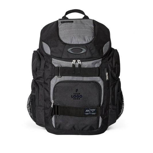 Black and gray Oakley Enduro 2.0 backpack with a custom company logo for corporate branding