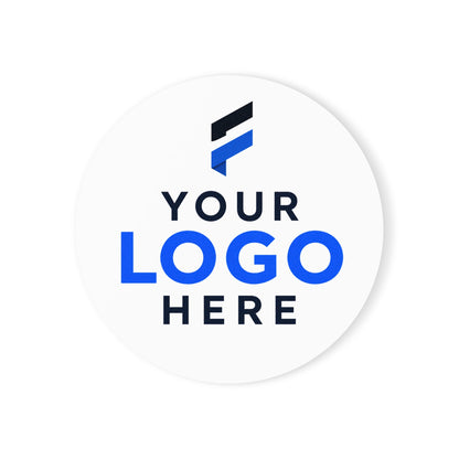 Round coaster printed with a company logo for corporate branding