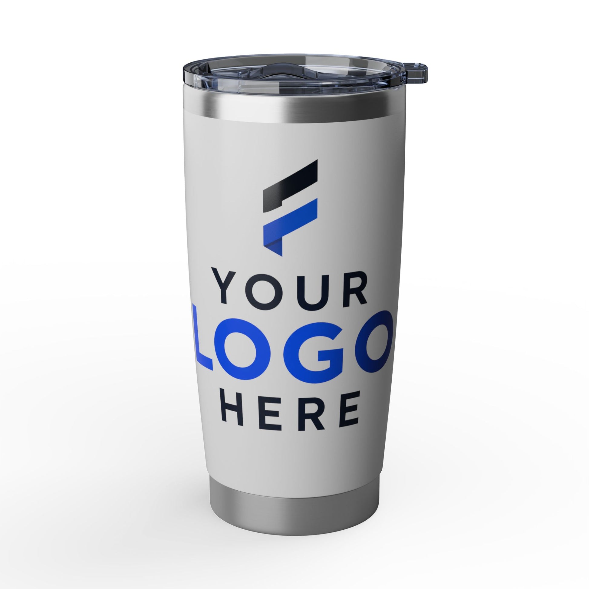 20oz stainless steel insulated tumbler dye-sublimated with a full-color company logo for corporate branding