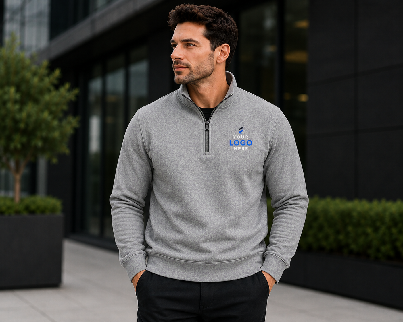 Custom Embroidered Logo Quarter-Zip Pullovers – Corporate